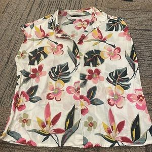 Zara floral bejeweled top XS button pink pattern
